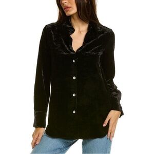 Vince Crushed Velvet Collared Blouse Black Size Small Button Down Long Sleeve